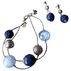 Premier Design Gold Navy Palazzo Necklace Earrings